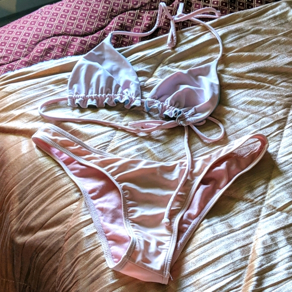 Pale pink baby blue reversible bikini - Picture 2 of 4